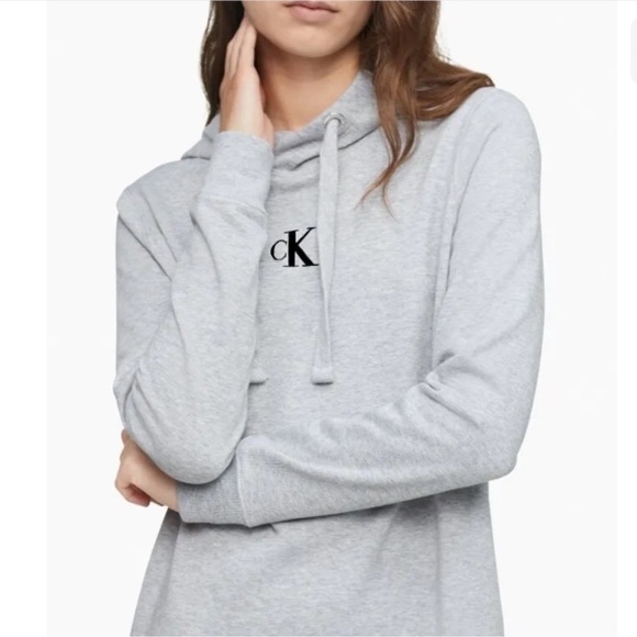 Calvin Klein Grey Monogram Logo Hoodie Dress Size Medium - Picture 3 of 17